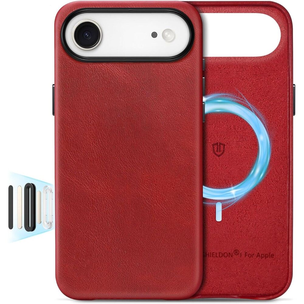 SheildoGenuine Leather Case for iPhone Air 6.5" (2025) | Retro Red MagSafe Cover